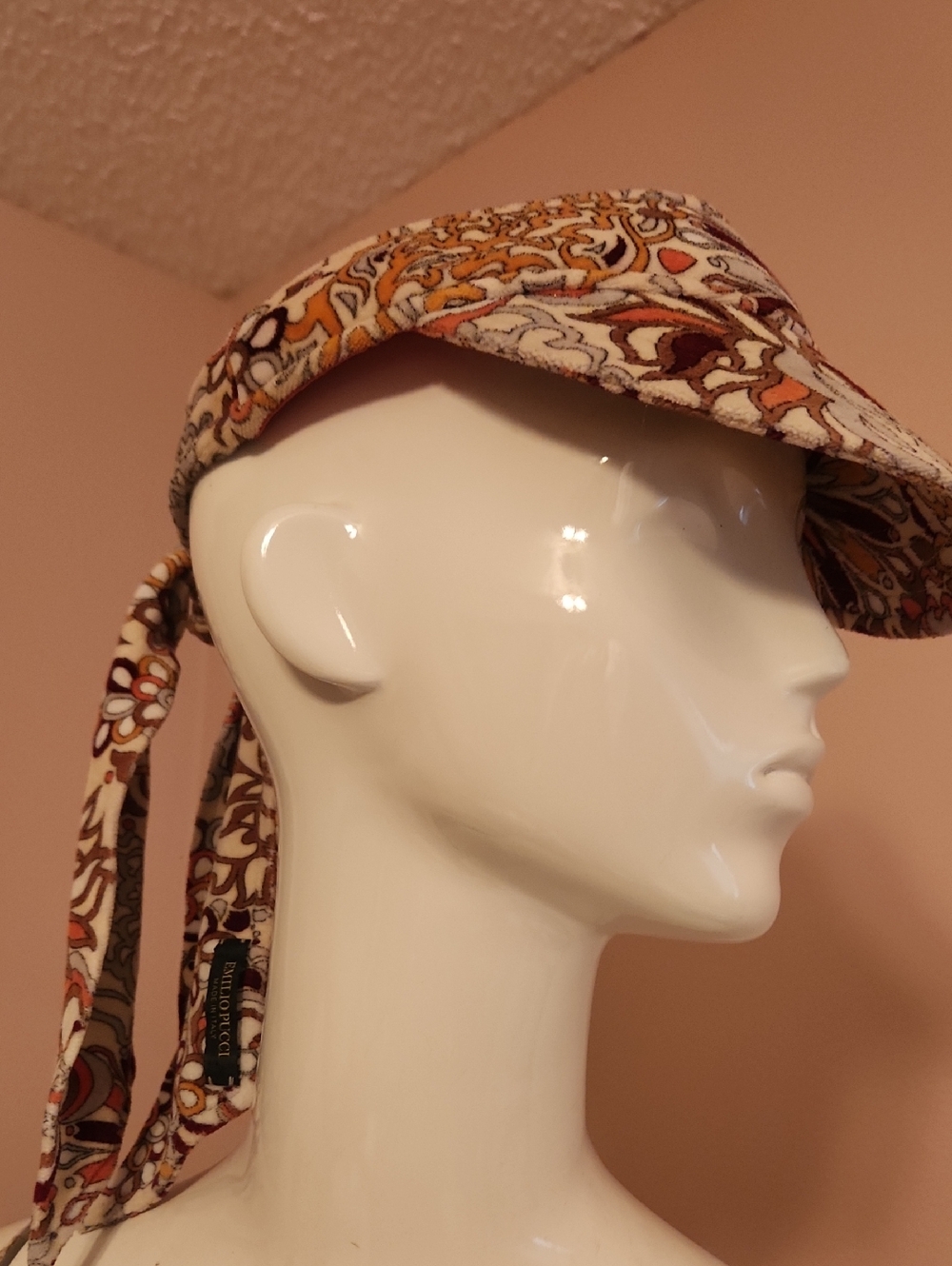 Emilio Pucci Paisley Tie-Back Visor in Brown,Tan & Cream Terry Material Fabulous